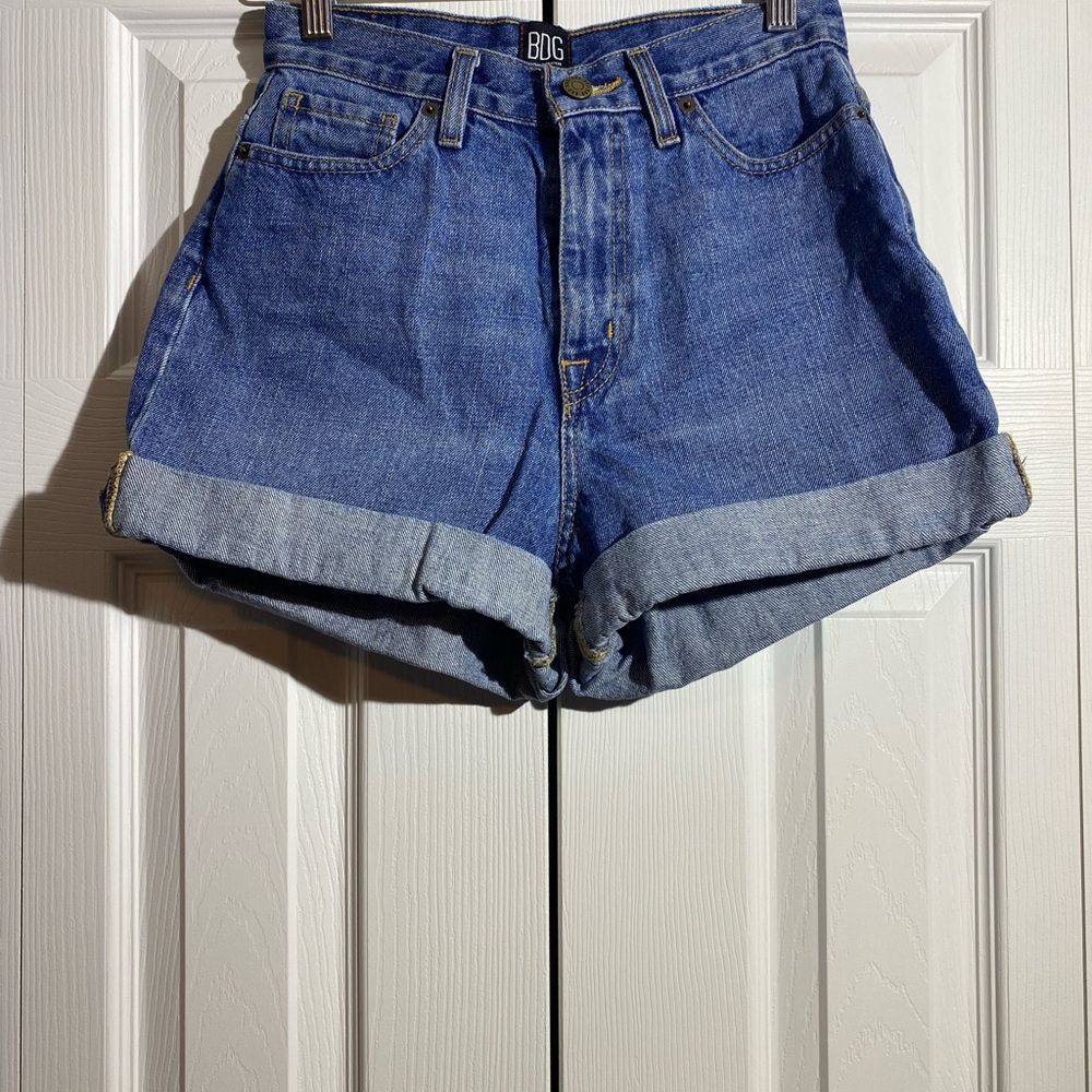 BDG Women's Rolled Hem Blue Denim Shorts